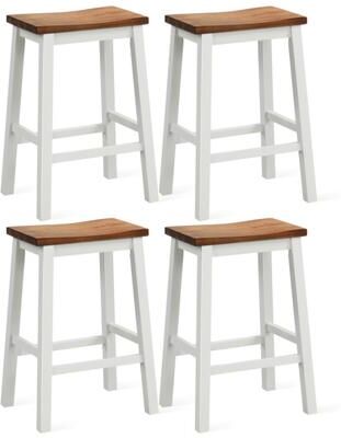 Costway 24.5-Inch Set of 4 Saddle Stools Bar Stools with Footrests for Kitchen Island-Walnut & Gray