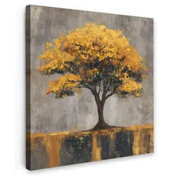 LEINWANDBILD Baum - Blätter - Gold - Abstrakt Deko Wohnzimmer 20x20 cm