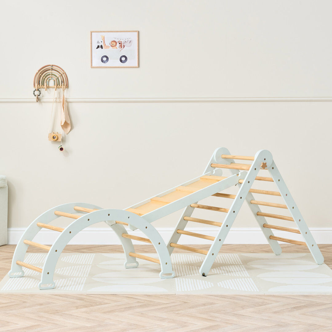 Tutti Bambini Scala Montessori 3 in 1 Pikler Climbing Frame with Climbing Wall Mushroom 246.38cm H X 284.48cm W X 152.4cm D