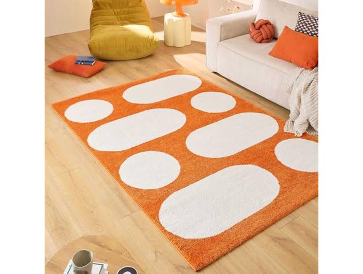 Nazar Tapis Groovy\, Coloré\, Vintage\, Rétro\, Géométrique\, Orange\, Jaune\, Rose\, Rouge\, Moelleux et Confortable\, Tapis Salon