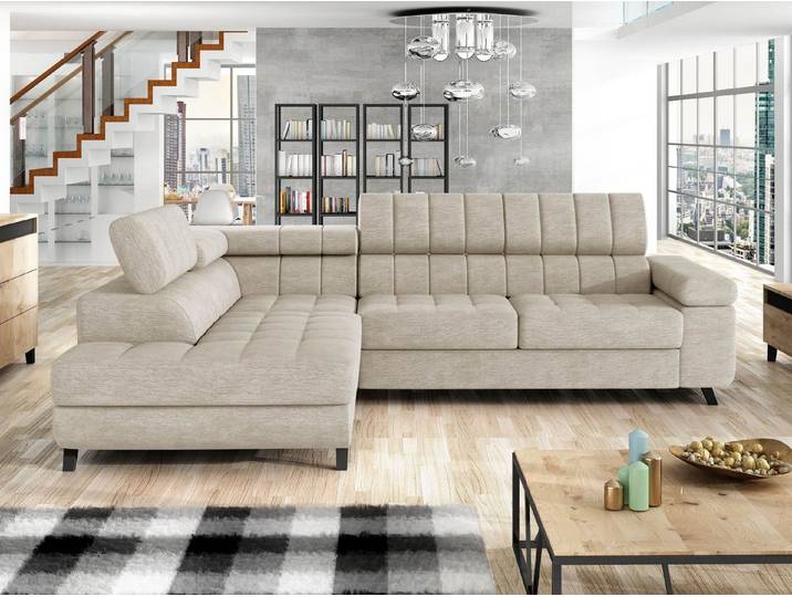 MIRJAN24 Ecksofa Nord, mit Bettkasten und Schlaffunktion, Typs L , Einstellbare Kopfstützen, 264x203x73 cm