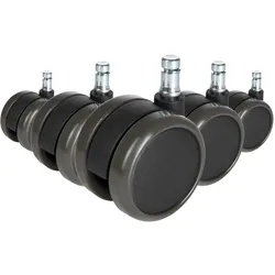 hjh OFFICE 5x ungebremste Rollen ROLO FREE für Hartböden 11mm / 65mm (5er Pack)