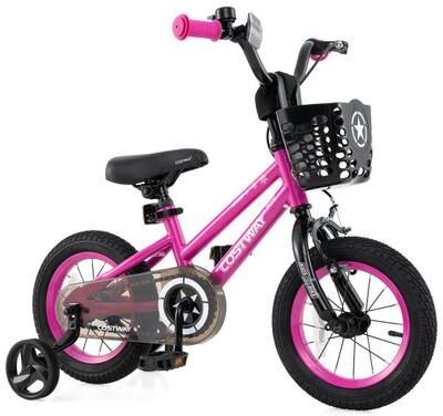 Costway 12 Inch Kids Bike Adjustable Bicycle with Front Basket for Children Aged 3-4 Years Old