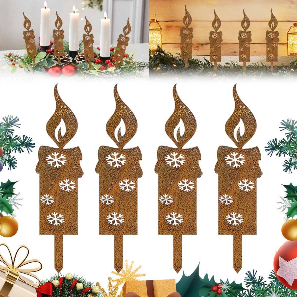 Set van 4 roestkleurige kerstboomkaarsen voor kerstdecoratie