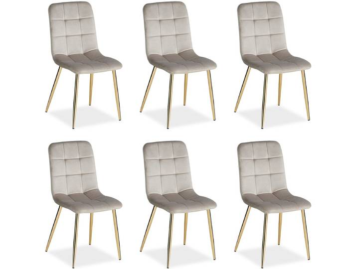 Homestyle4u Eetkamerstoelen - Set van 6 - Lichtgrijs en Gouden - Fluweel