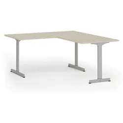 Bürotisch PRIMO BETA L, 160x180 cm, graues Metallgestell, Birke