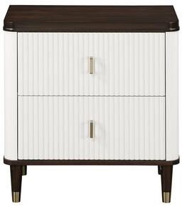 Simple Relax 2 Drawers Wooden Nightstand with Metal Handle in White and Brown