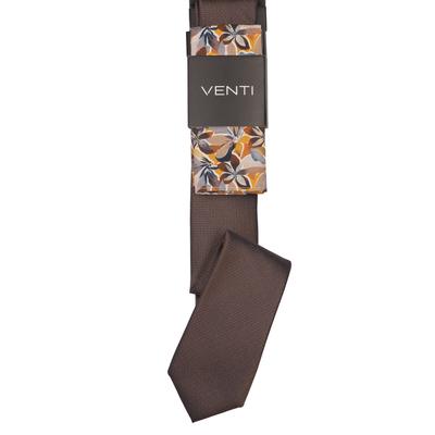 Krawatte VENTI "VENTI Set aus Krawatte und Einstecktuch gemustert", Herren, braun, 100% Seide, Krawatten