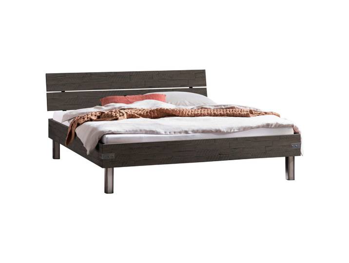 Bett, Grau/Akazie, 100x200 cm, Massivholz, Modernes Design, Hasena