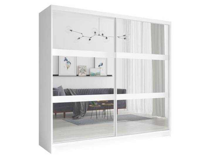 Lomadox Schwebetürenschrank Kleiderschrank in weiß, 2 Kleiderstangen, 2 Schwebetüren mit Spiegel, 230cm breit