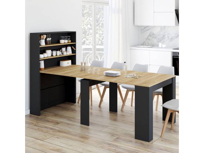 IDMARKET Table buffet haut extensible ORLANDO 8 personnes bois et noir 235 cm