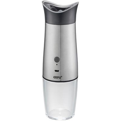 Salz-/Pfeffermühle GEFU "VELO", transparent, H:20,8cm Ø:6,4cm, Küchenmühlen, Kippsensor für automat. Mahlen, einstellbare Mahlstufen, LED-Anzeige
