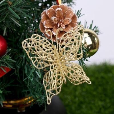 Inspired Deals 5PCS Christmas Tree Decorations Glitter Artificial Butterfly Ornaments For Holiday Tree Decor Gold