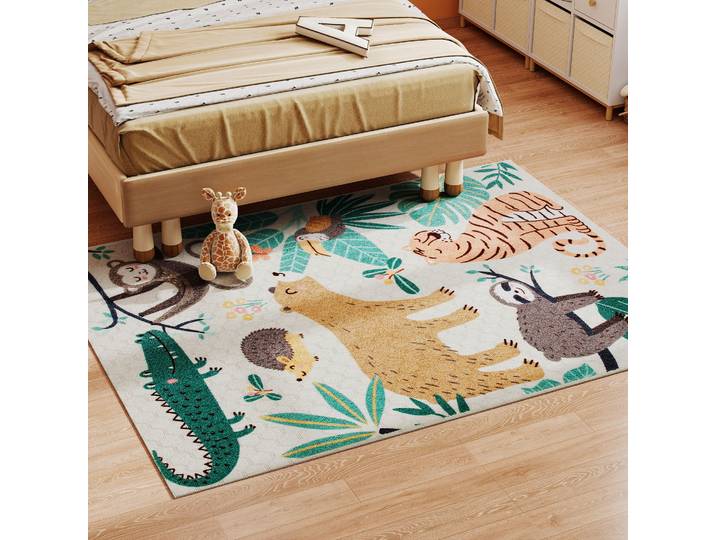 HOMCOM Tapis Jungle Polaire Blanc Crème Coloré
