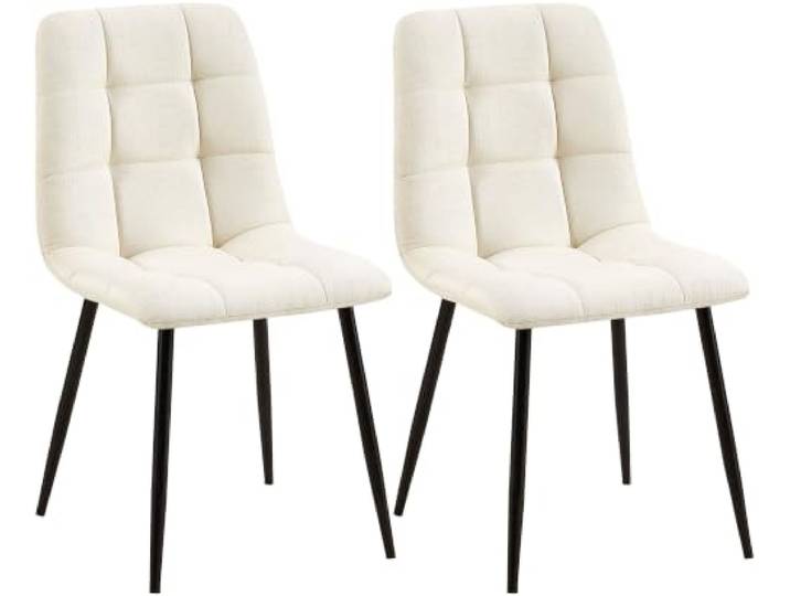 CLP Esszimmerstühle 2er Set gepolstert Tilde, Küchenstühle mit Rückenlehnen und schwarzen Metallgestellen, Polsterstühle bis 150 kg belastbar, Farbe: Creme, Material: Stoff