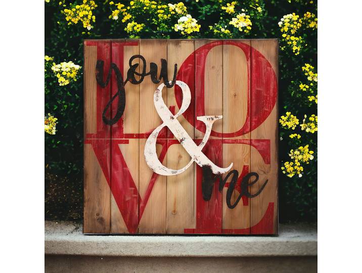 Tableau Relief I love You & Me en Bois et Métal