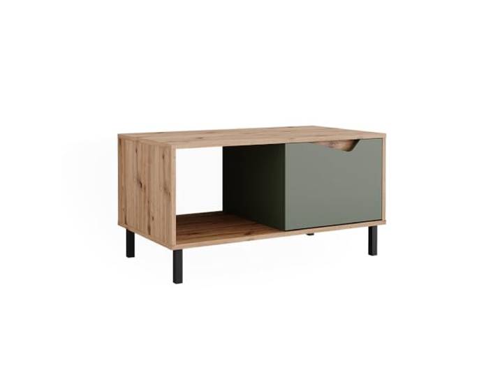 Vicco Couchtisch Marelle , Grün/Artisan, 90 x 50 cm mit 1 Tür, offenem Ablagefach für zusätzliche Aufbewahrungsmöglichkeiten
