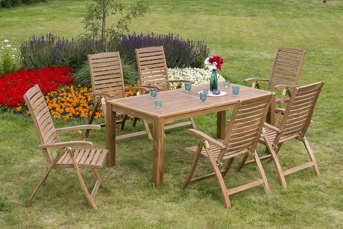 MERXXHANDELS Paraiba Set 7tlg 6 Sessel Tisch 185x90cm Akazie 16909199