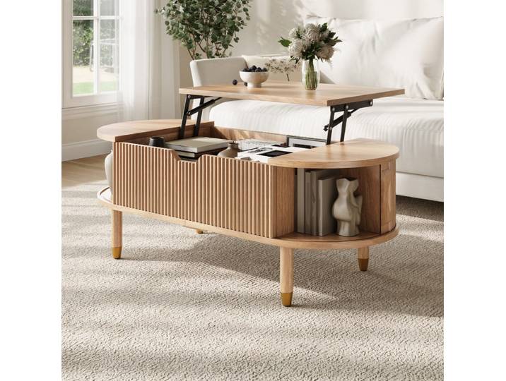 Table basse ovale marron avec plateau relevable 110x48x57 cm