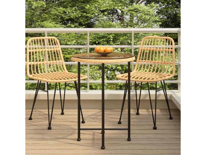 KPOUTRFG Esstisch Ø55 cm Hartglas und Stahl PE-Rattan Struktur, UV-beständig, Fußkappen, für Terrasse Balkon, Montageanleitung inklusive