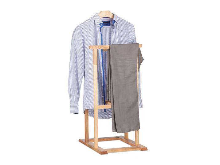 Relaxdays Herrendiener Natur Walnussholz freistehend 102 cm, Hellbraun, Holz, 47x102x50 cm, Schlafzimmer, Herrendiener