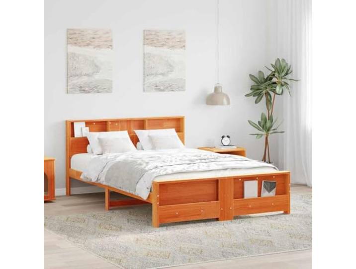 RJPLMFV Bettgestell, 140 x 200 cm, wachsbraun, Holz Modernes Plattform-Design, inklusive Latten, solide Konstruktion, einfache Pflege