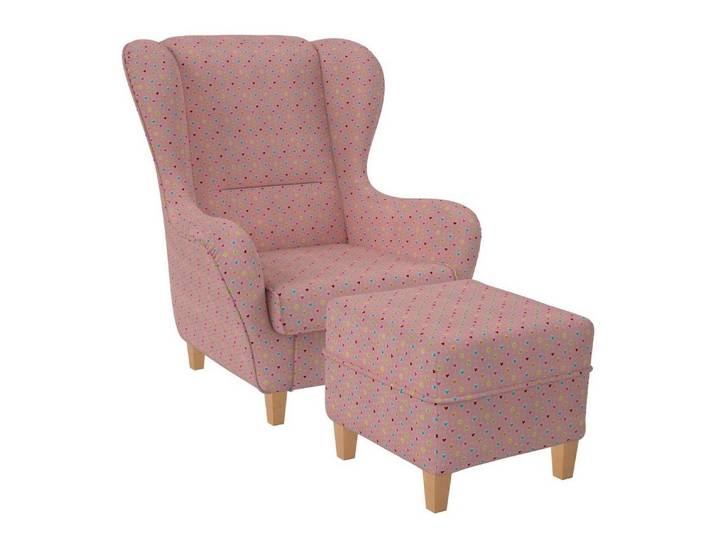 Supellex Ohrensessel Sofia Relaxsessel mit Hocker – Herzchen Rosa