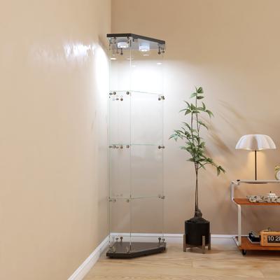 Lighted Corner Cabinet, 4 Shelves Glass Cabinet Glass Display Cabinet With One Door