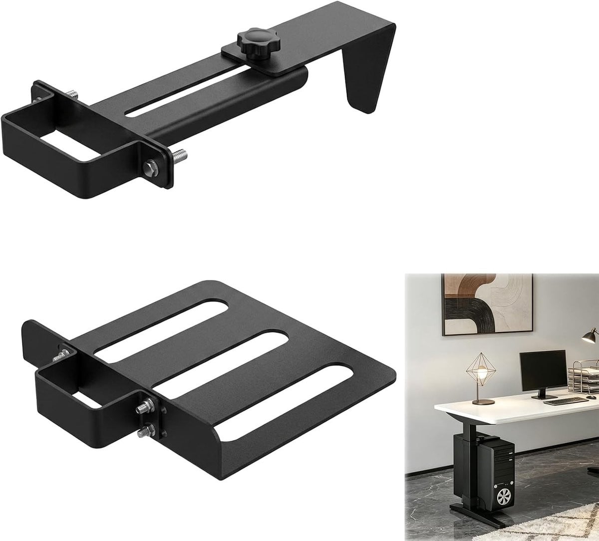 Onderbureau PC Houder, Verstelbare CPU Beugel voor Bureau of Muurmontage, Zwart
