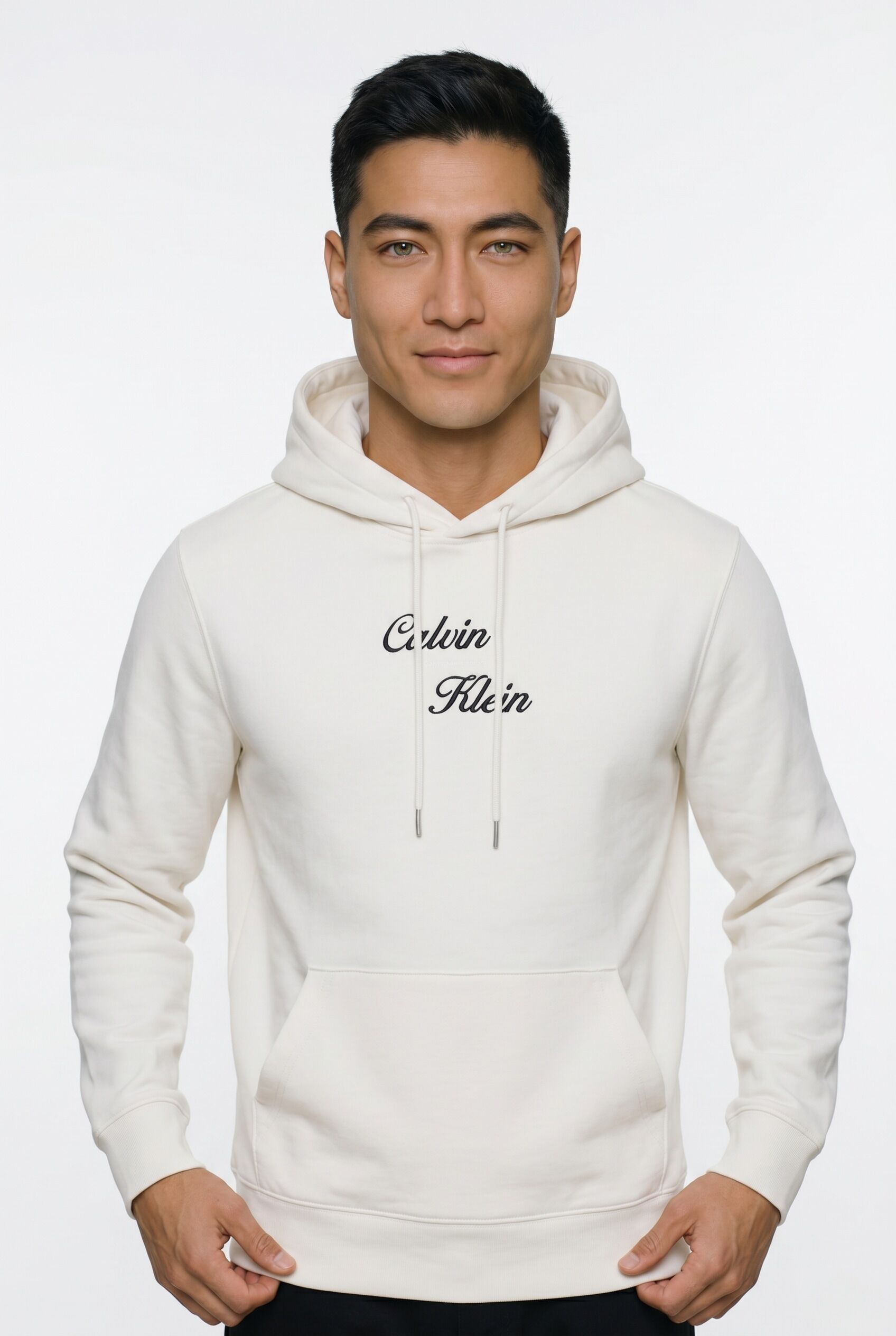 Kapuzensweatshirt CALVIN KLEIN, Herren, Gr. XL, beige (tofu), Sweatware, Obermaterial: 100% Baumwolle, unifarben, regular fit normal, Rundhals, Bündchen, Sweatshirts Kapuzensweatshirt, Stickerei, Regular Fit, reine Baumwolle tofu XL