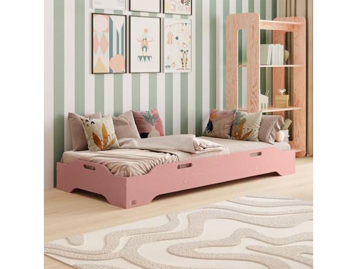 smartwood Stapelbett 90x200 cm mit Lattenrost, aus Holz, Rosa, TILA 8 Kinderbett, Belastbar bis 230kg, Kompatibel mit TILA-Serie Betten, FSC-Kiefernsperrholz, abgerundete Kanten, Einfache Montage