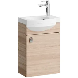Planetmöbel Waschtisch mit Keramikwaschbecken 40 cm - Sonoma Eiche - Mit Armatur Chrom - Soft-Close