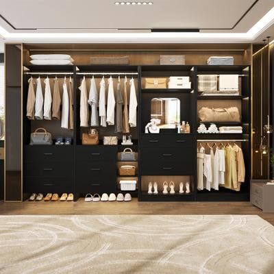Rackcog Cimly Set of 4 Closet Organizer with Drawers and Mirror, Freestanding Closet System with Hanging Rods