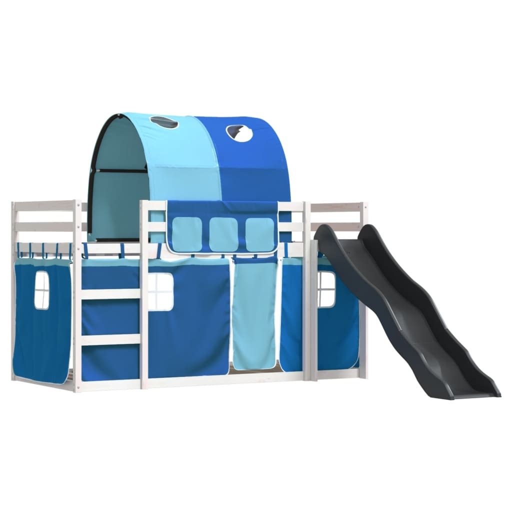Maison Exclusive - Etagenbett mit Rutsche und Gardinen Blau 90x200 cm