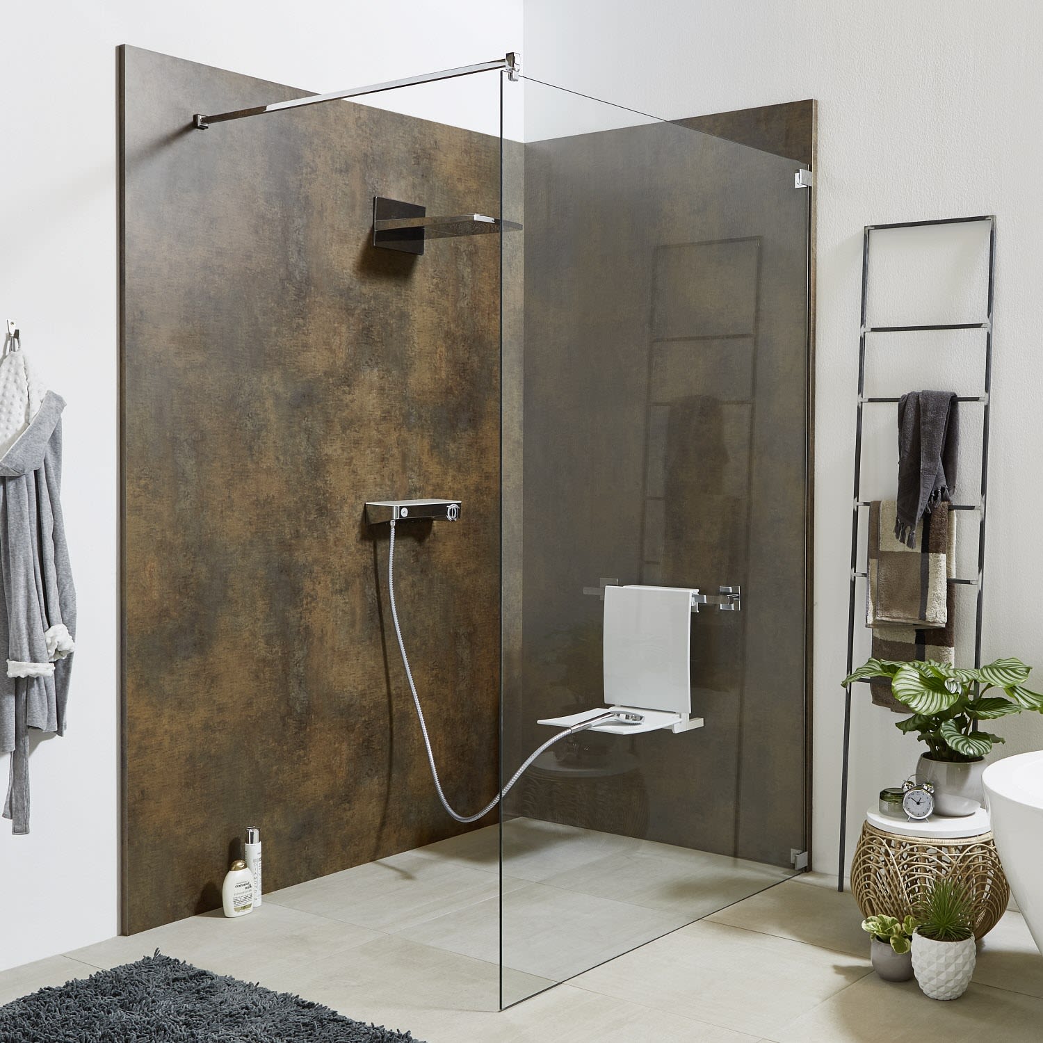 Sprinz Inloop Walk-In Dusche, Beschläge eckig, Breite bis 160 cm