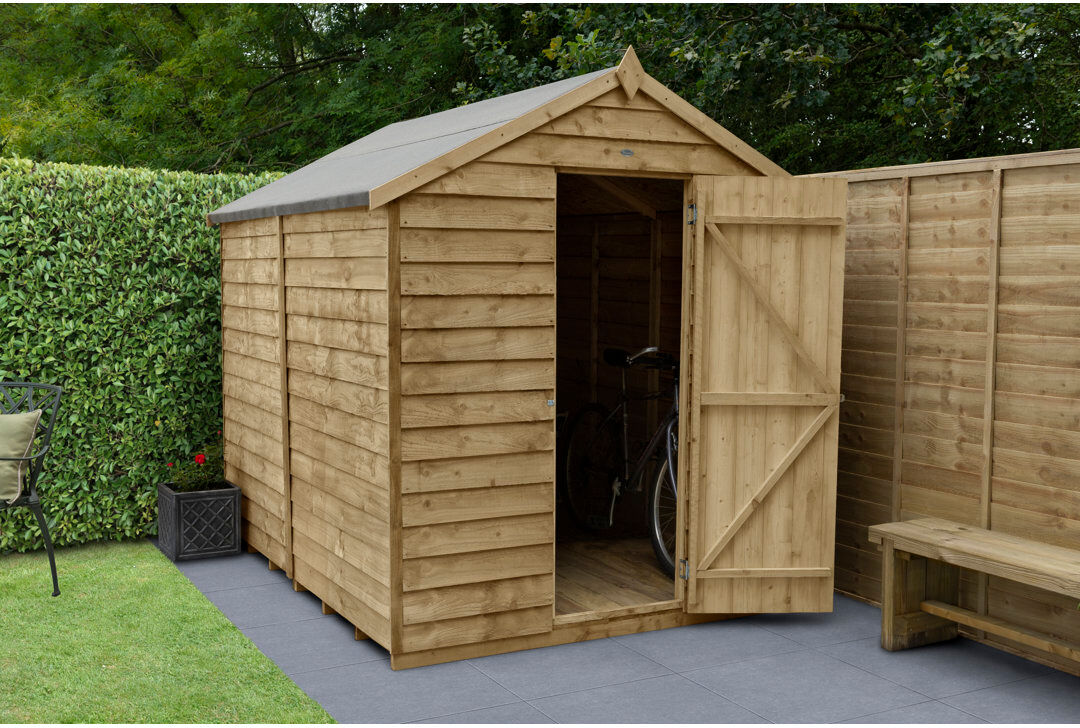 Forest Garden 6 ft. W x 8 ft. D Solid Wood Overlap Apex Garden Shed Natural 198.7cm W X 242.8cm D X 210.3cm H