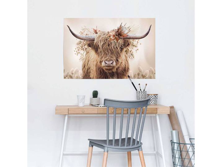 Poster Highlander en fleur Papier Beige 61 x 92 x 0cm