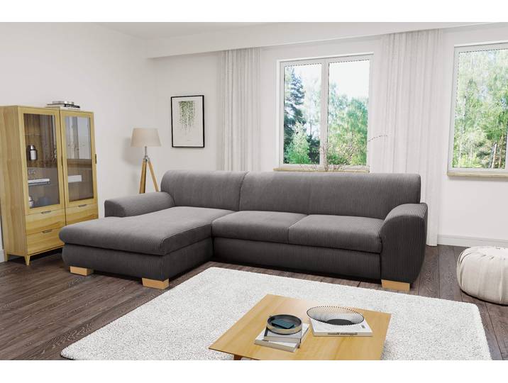Ecksofa, Primabelle-Microfaser, Grau 277×84 cm, Mit Bettfunktion, Klassisch, Home-affaire