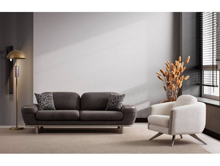 JVmoebel Polstergarnitur Luxuriöses graues Sofa mit Polstersessel von JVMoebel, (Set, 2-tlg)