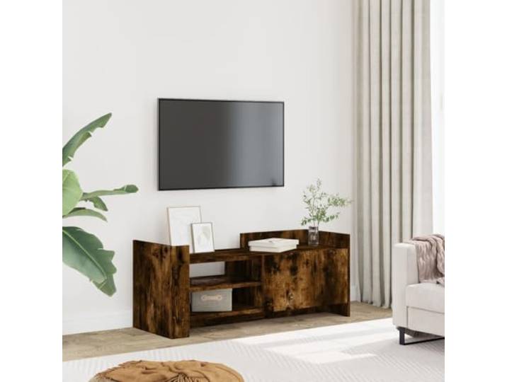 HEFZGDB TV-Schrank Räuchereiche 100x35x40 cm Holzwerkstoff mit reichlich Stauraum, praktischer Tür und Zwei Montagemöglichkeiten für Wohnzimmer, Robustes Möbelstück