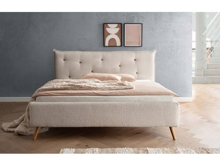 Polsterbett verschiedene Breiten 'Bordeaux II' Wildeiche Stoff beige