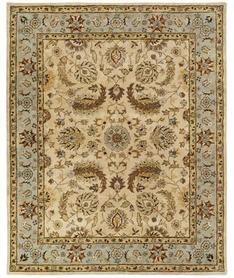 KALATY Empire Ivory and Light Blue Wool Hand-tufted Area Rug