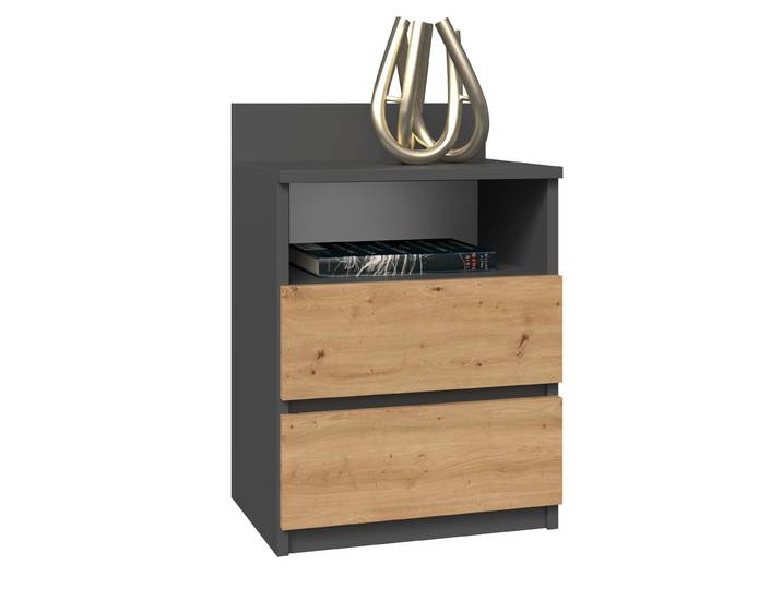 Topeshop M1 ANTRACYT/ARTISAN table de nuit/chevet 2 tiroir(s) Chêne