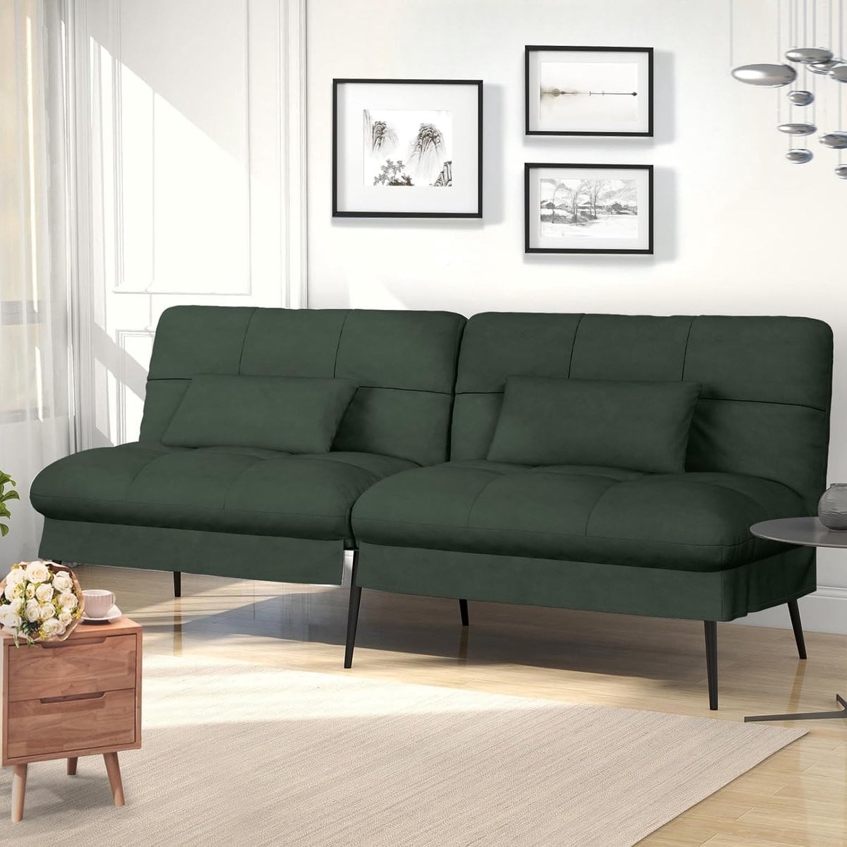 COMHOMA Sofa Slaapbank - 3-zits Futon Klapbank Hoekbank - Groen
