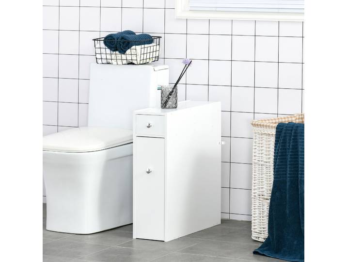 HOMCOM Meuble Salle de Bain Blanc 2 Tiroirs