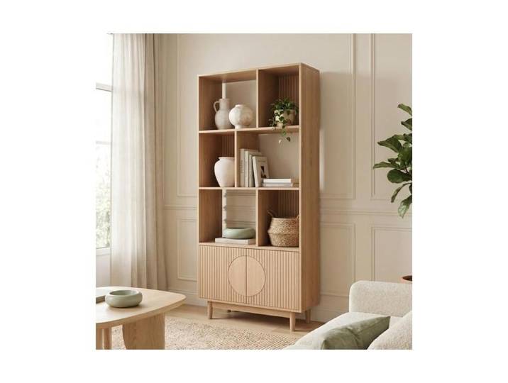 Sicaan bibliothèque scandinave h.180cm 2 portes et 6 niches finition chêne - lila