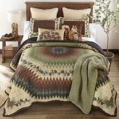 American Heritage Textiles Pine Circle Mini Quilt Set Multi Warm, Queen, Multi Warm