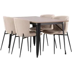 Ebuy24, Essgruppe, Tempe Essgruppe Esstisch Walnuss-Dekor 4 Stühle Bouclé braun. (MDF)