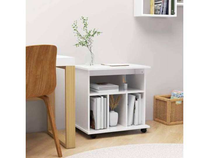Rollschrank 60 x 45 x 60 cm, Hochglanz-Weiß aus Holzwerkstoff 4 Rollen davon 2 feststellbar, für Drucker und Papier, 60 x 45 x 60 cm, pflegeleichte Oberfläche, Holzwerkstoff