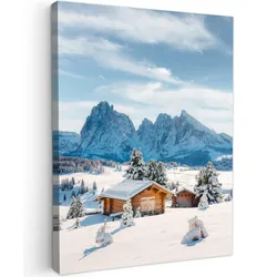 LEINWANDBILD Winter - Hütte - Berge - Aussicht - Schnee Wandbild Wohnzimmer 60x80 cm